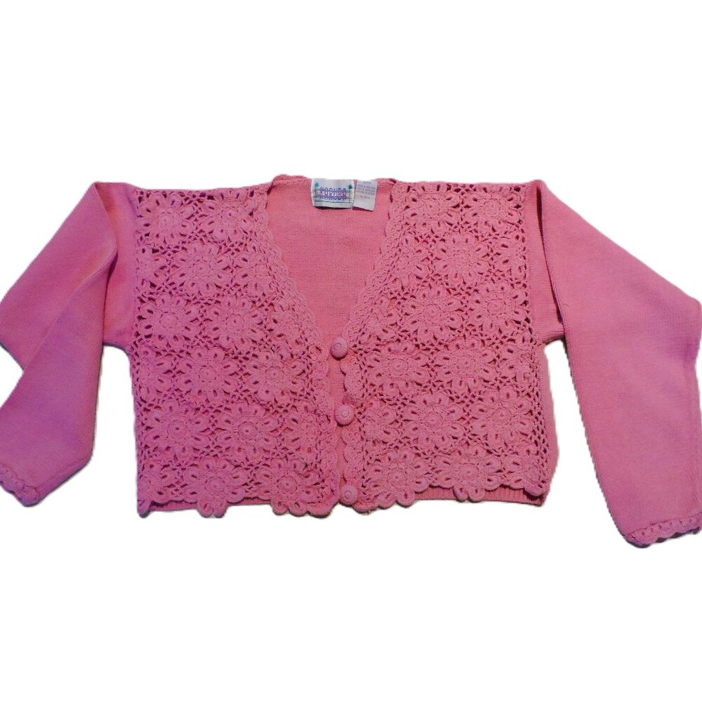 Vintage - short cardigan crochet ,Buttons. Long sleeves. Cotton Pink
